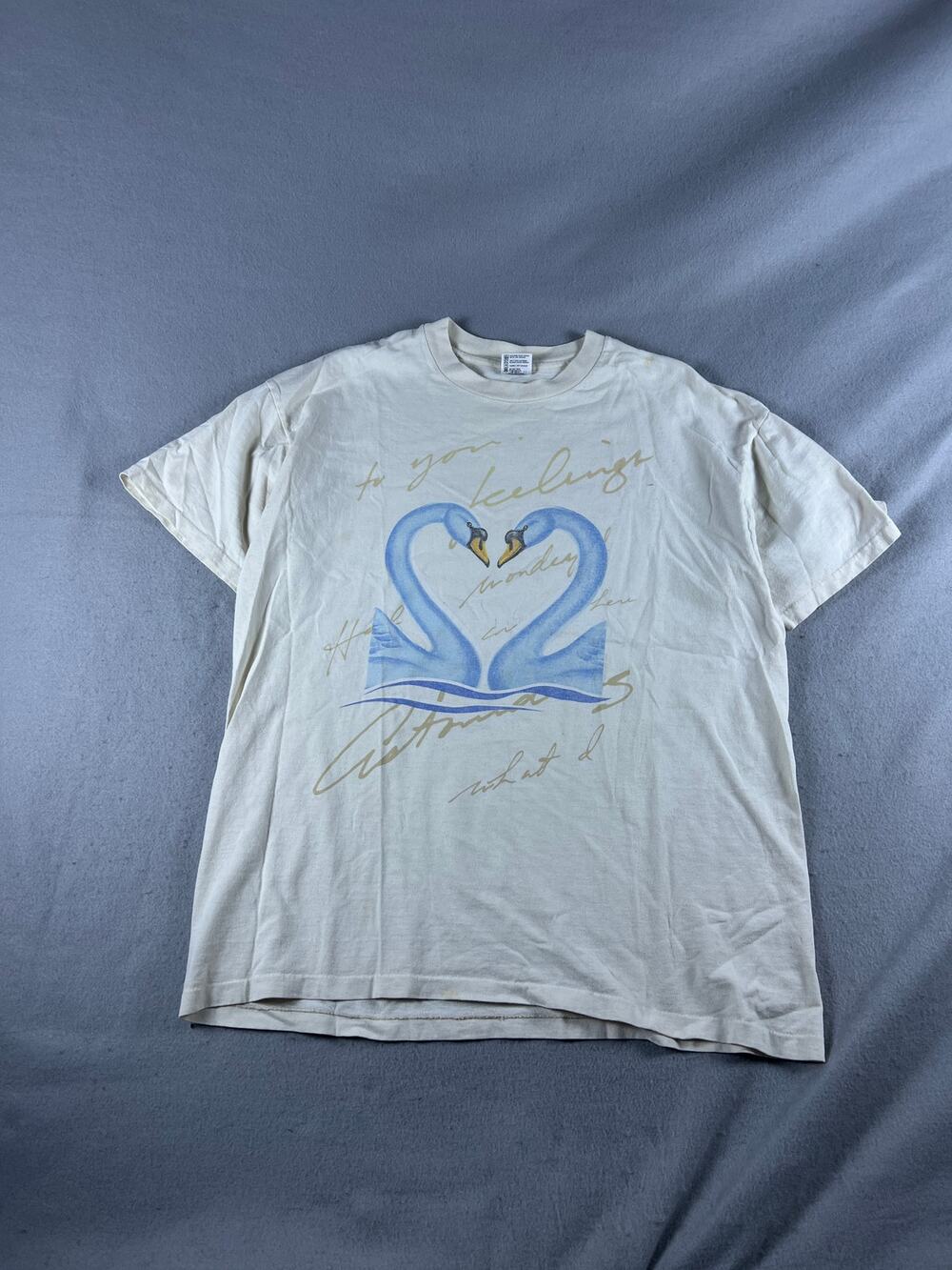 Vintage 90s Anvil T-Shirt Mens XL White Blue Swans Graphic Single Stitch USA Tee